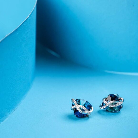 Infinity Heart Earrings Sterling Silver Love Earrings Embellished with Crystals - Picture 4 of 7